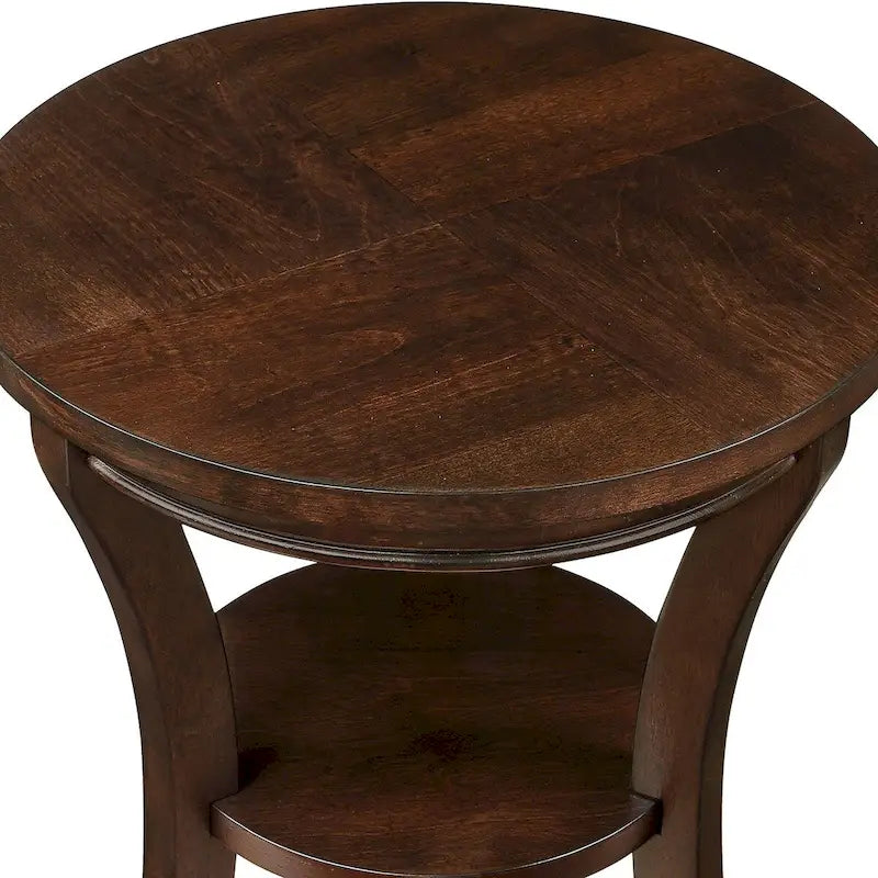 Tavolino rotondo in MDF color espresso e legno di gomma con ripiano aperto per 1 persona