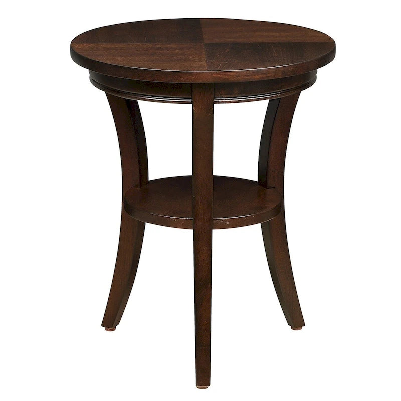 Tavolino rotondo in MDF color espresso e legno di gomma con ripiano aperto per 1 persona