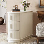Tavolino comodino a 3 cassetti in legno massello semi-ovale in noce/bianco per 1 persona