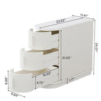 Tavolino comodino a 3 cassetti in legno massello semi-ovale in noce/bianco per 1 persona