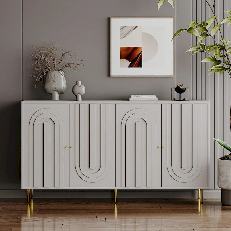 Mobile credenza a 4 ante in MDF laccato blu/grigio con ripiani regolabili per 1 persona