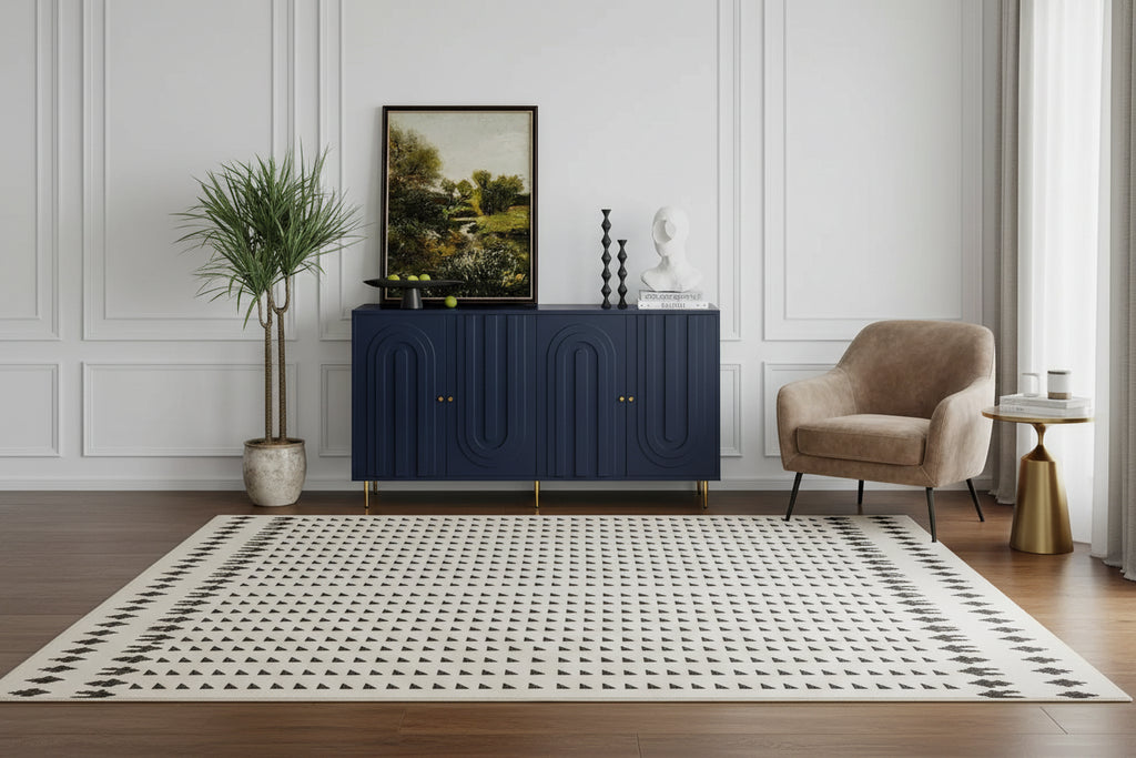 60-in Modern Blue/ Grey Lacquered 4 Door Wooden Sideboard Buffet Server Accent Storage Cabinet