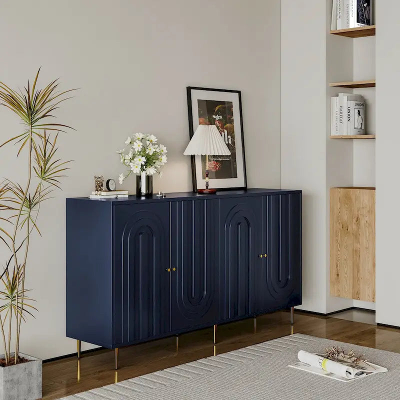 Mobile credenza a 4 ante in MDF laccato blu/grigio con ripiani regolabili per 1 persona