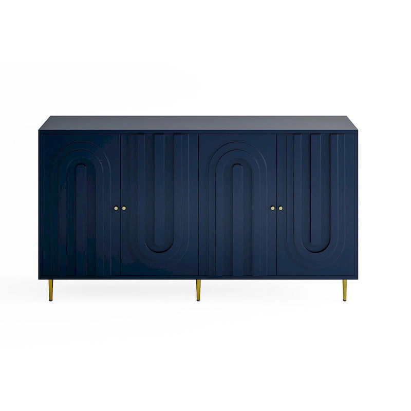 Mobile credenza a 4 ante in MDF laccato blu/grigio con ripiani regolabili per 1 persona