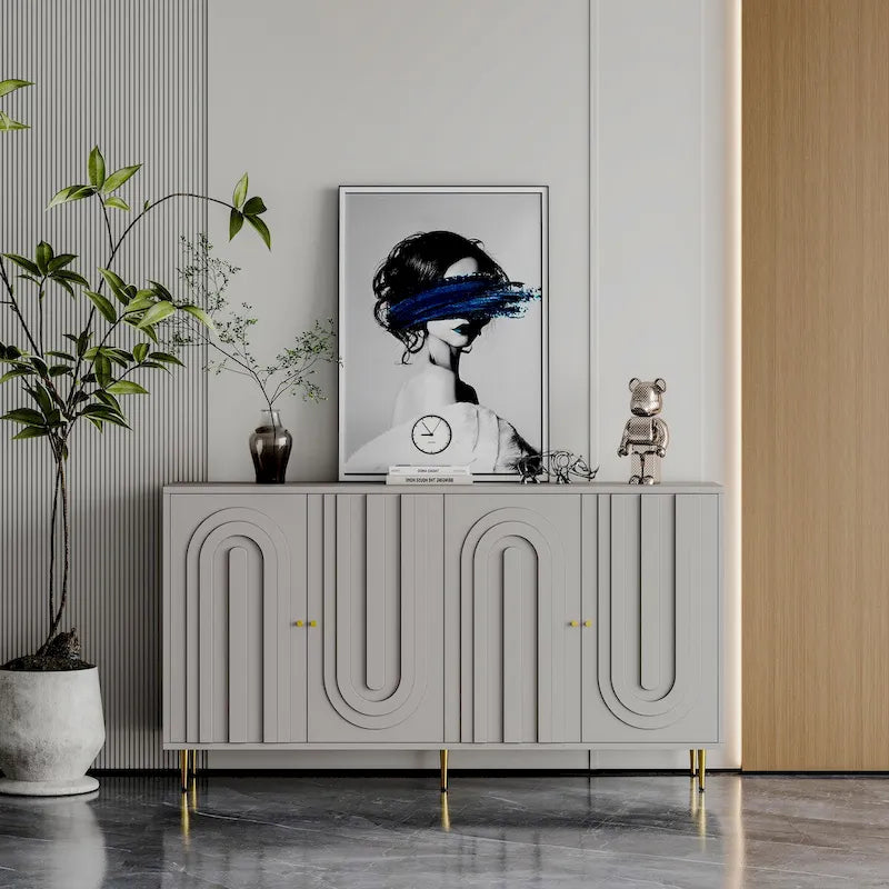 Mobile credenza a 4 ante in MDF laccato blu/grigio con ripiani regolabili per 1 persona