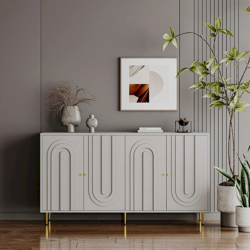 Mobile credenza a 4 ante in MDF laccato blu/grigio con ripiani regolabili per 1 persona