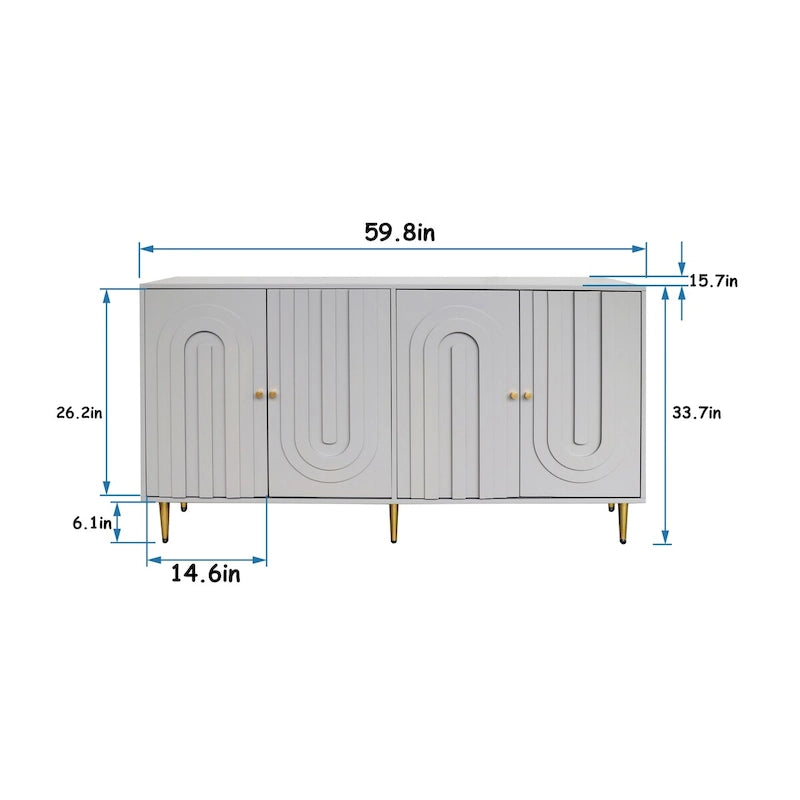 Mobile credenza a 4 ante in MDF laccato blu/grigio con ripiani regolabili per 1 persona