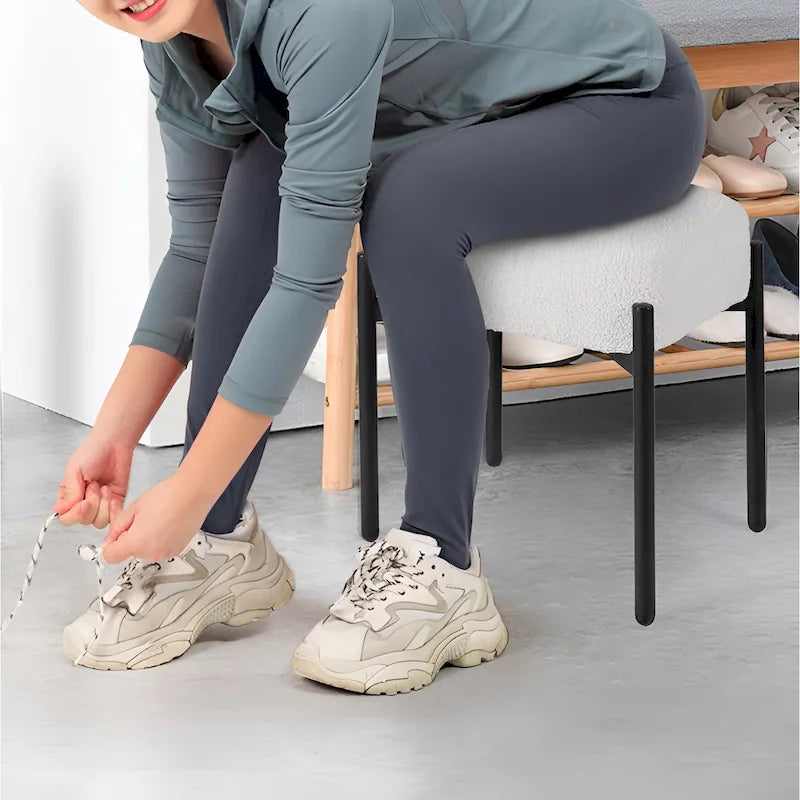 Sgabello Tondo da Toeletta in Velluto Finto Orsetto Bianco / Nero / Rosa con Gambe in Acciaio per 1 Persona