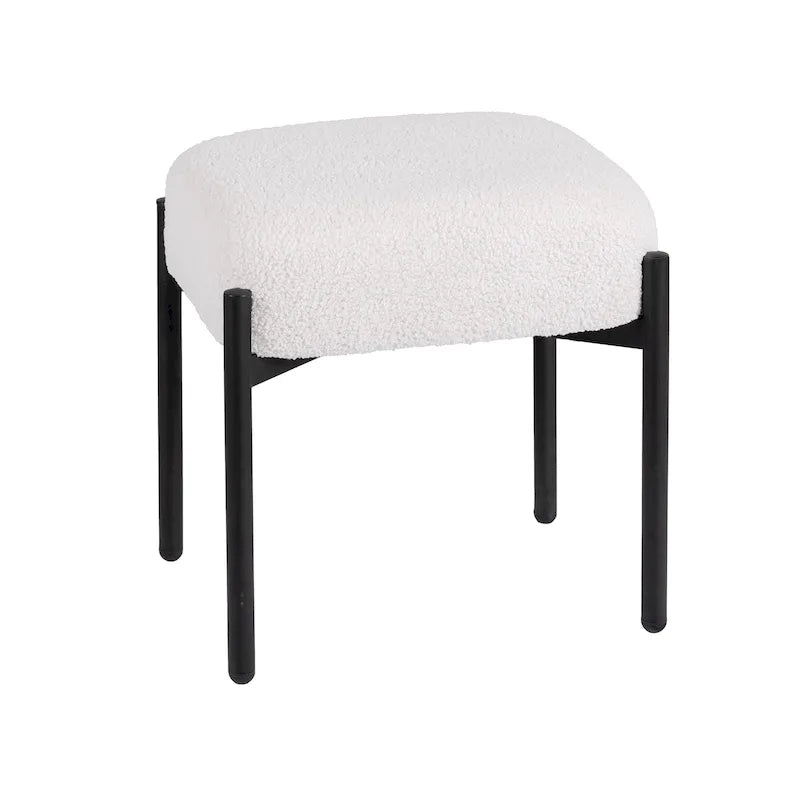 Sgabello Tondo da Toeletta in Velluto Finto Orsetto Bianco / Nero / Rosa con Gambe in Acciaio per 1 Persona