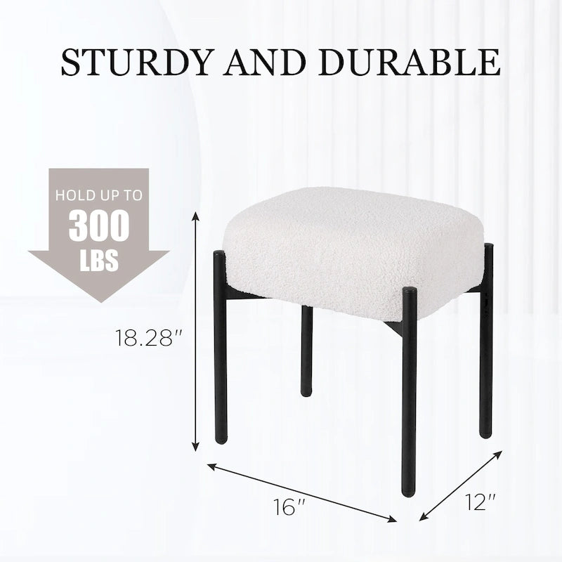Sgabello Tondo da Toeletta in Velluto Finto Orsetto Bianco / Nero / Rosa con Gambe in Acciaio per 1 Persona