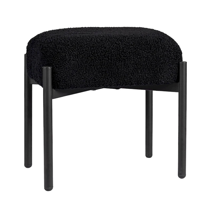 Sgabello Tondo da Toeletta in Velluto Finto Orsetto Bianco / Nero / Rosa con Gambe in Acciaio per 1 Persona