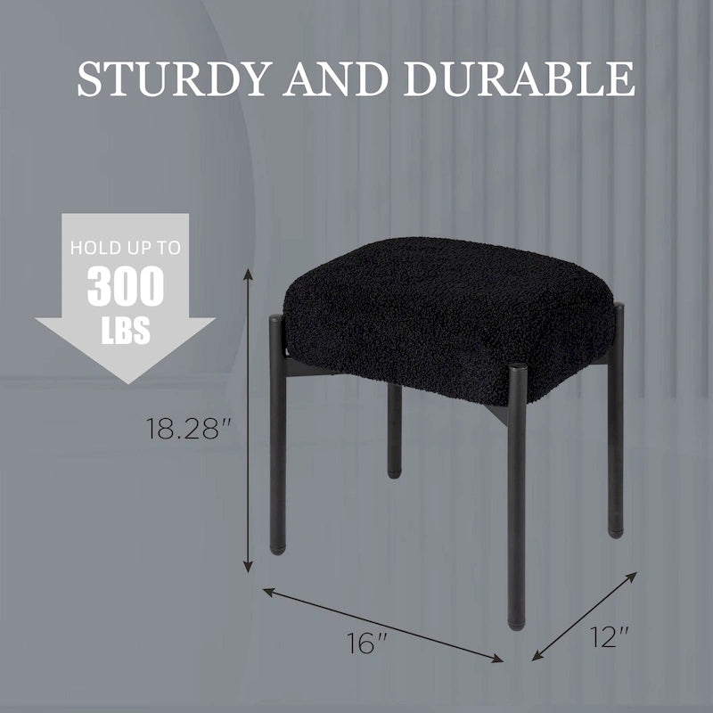 Sgabello Tondo da Toeletta in Velluto Finto Orsetto Bianco / Nero / Rosa con Gambe in Acciaio per 1 Persona