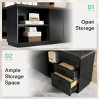 Scrivania direzionale a L in truciolato E1 noce-nero/grigio-nero con cassetti e cassetto per archivio per 1 persona