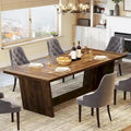 Tavolo da pranzo in legno composito marrone stile rustico con piedistallo solido per 6-8 persone