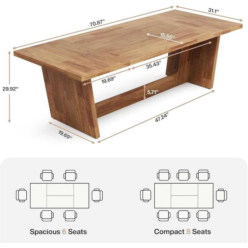 Tavolo da pranzo in legno composito marrone stile rustico con piedistallo solido per 6-8 persone