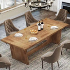 Tavolo da pranzo in legno composito marrone stile rustico con piedistallo solido per 6-8 persone