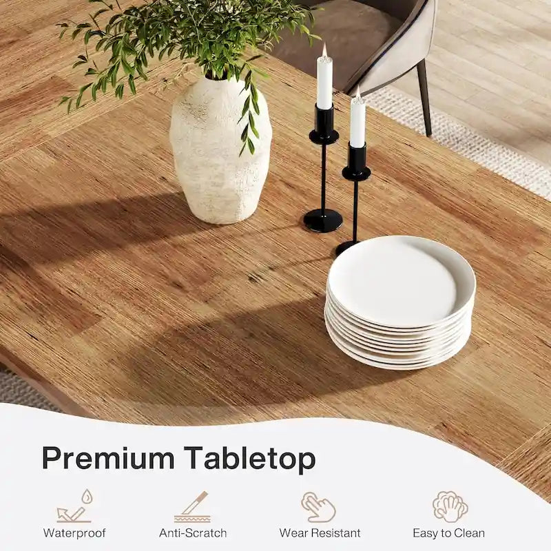 Tavolo da pranzo in legno composito marrone stile rustico con piedistallo solido per 6-8 persone