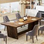 Tavolo da pranzo in legno composito marrone stile rustico con piedistallo solido per 6-8 persone