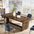 Tavolo da pranzo in legno composito marrone stile rustico con piedistallo solido per 6-8 persone