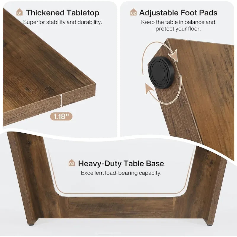 Tavolo da pranzo in legno composito marrone stile rustico con piedistallo solido per 6-8 persone