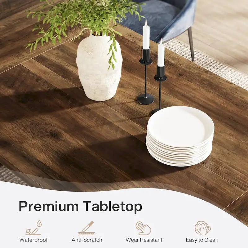 Tavolo da pranzo in legno composito marrone stile rustico con piedistallo solido per 6-8 persone