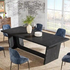 Tavolo da pranzo in legno composito marrone stile rustico con piedistallo solido per 6-8 persone