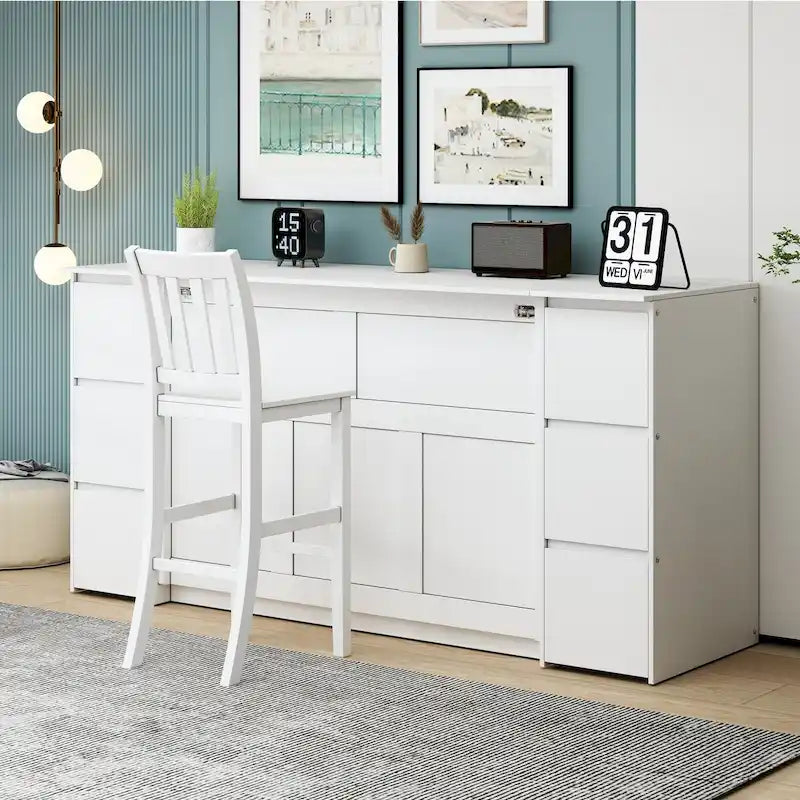 Letto a scomparsa a mobiletto bianco/grigio con cassetti, armadietti e testiera USB per 1 persona
