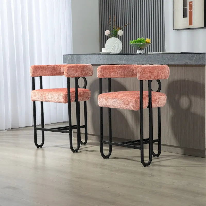 Sgabelli da Bar Imbottiti con Poggiapiedi, Colori: Rosso Vino / Grigio / Nero / Beige / Rosa / Marrone Scuro / Marrone Chiaro, Set da 2 Persone