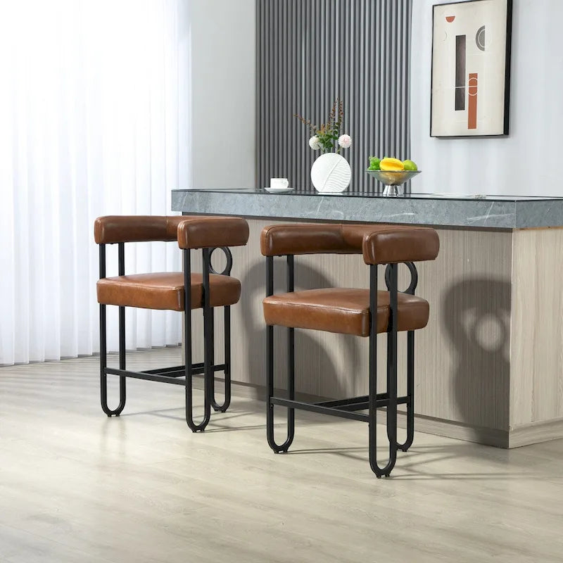 Sgabelli da Bar Imbottiti con Poggiapiedi, Colori: Rosso Vino / Grigio / Nero / Beige / Rosa / Marrone Scuro / Marrone Chiaro, Set da 2 Persone