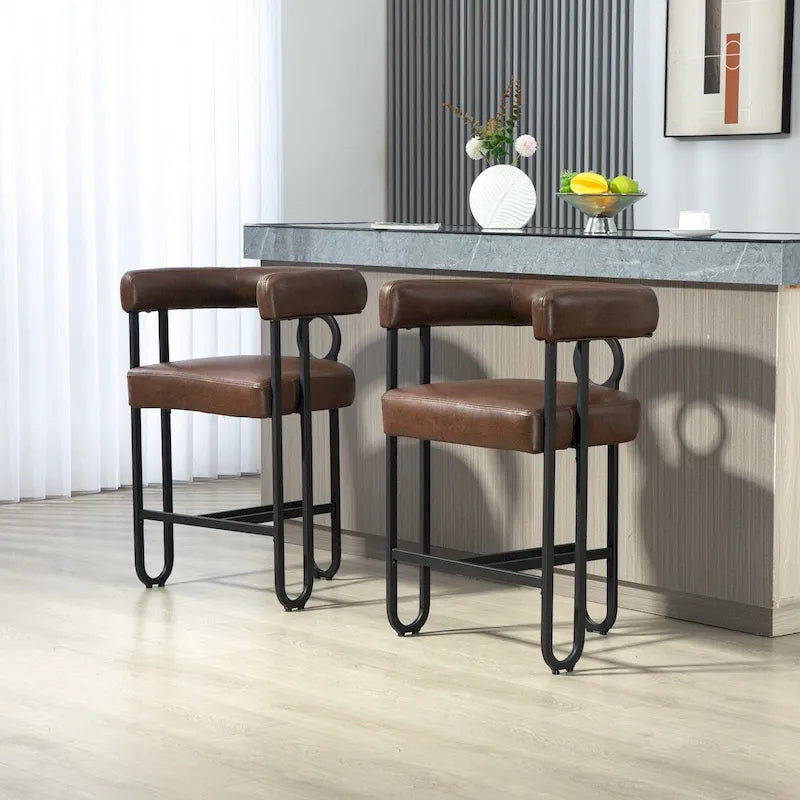 Sgabelli da Bar Imbottiti con Poggiapiedi, Colori: Rosso Vino / Grigio / Nero / Beige / Rosa / Marrone Scuro / Marrone Chiaro, Set da 2 Persone