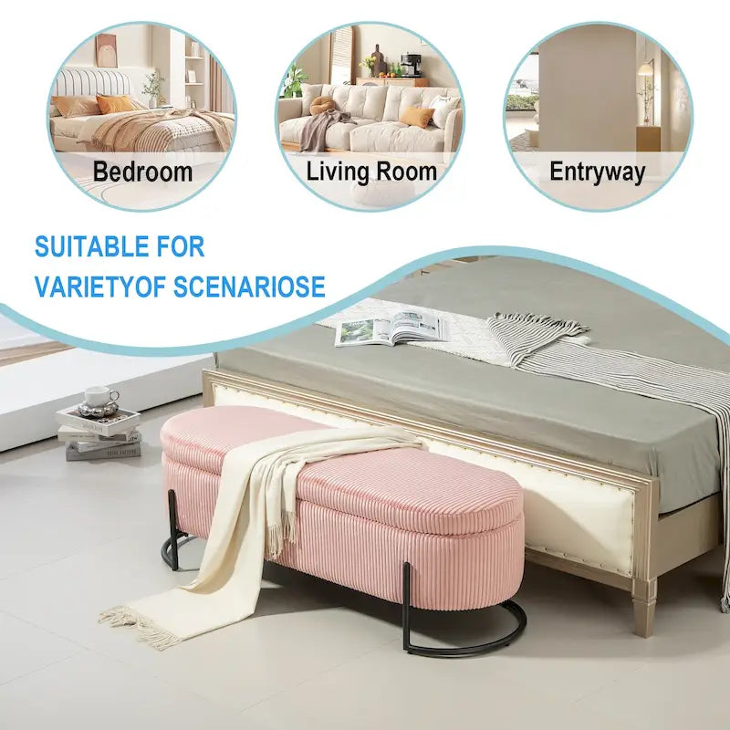 Panca Contenitore Ottomana Trapuntata in Velluto Nero / Smeraldo / Rosa / Grigio Scuro / Beige / Arancione con Cerniera di Sicurezza e Gambe in Metallo per 1-2 Persone