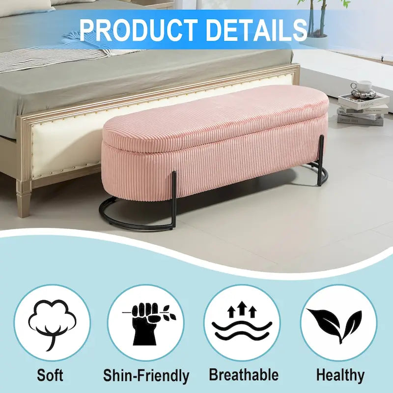 Panca Contenitore Ottomana Trapuntata in Velluto Nero / Smeraldo / Rosa / Grigio Scuro / Beige / Arancione con Cerniera di Sicurezza e Gambe in Metallo per 1-2 Persone