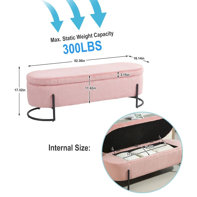Panca Contenitore Ottomana Trapuntata in Velluto Nero / Smeraldo / Rosa / Grigio Scuro / Beige / Arancione con Cerniera di Sicurezza e Gambe in Metallo per 1-2 Persone