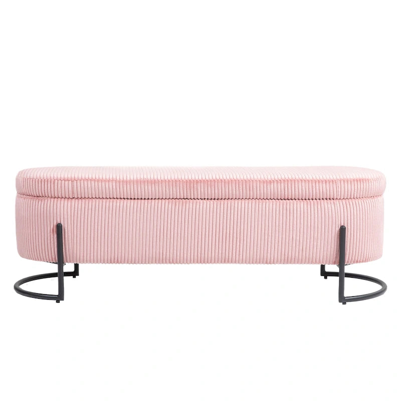Panca Contenitore Ottomana Trapuntata in Velluto Nero / Smeraldo / Rosa / Grigio Scuro / Beige / Arancione con Cerniera di Sicurezza e Gambe in Metallo per 1-2 Persone