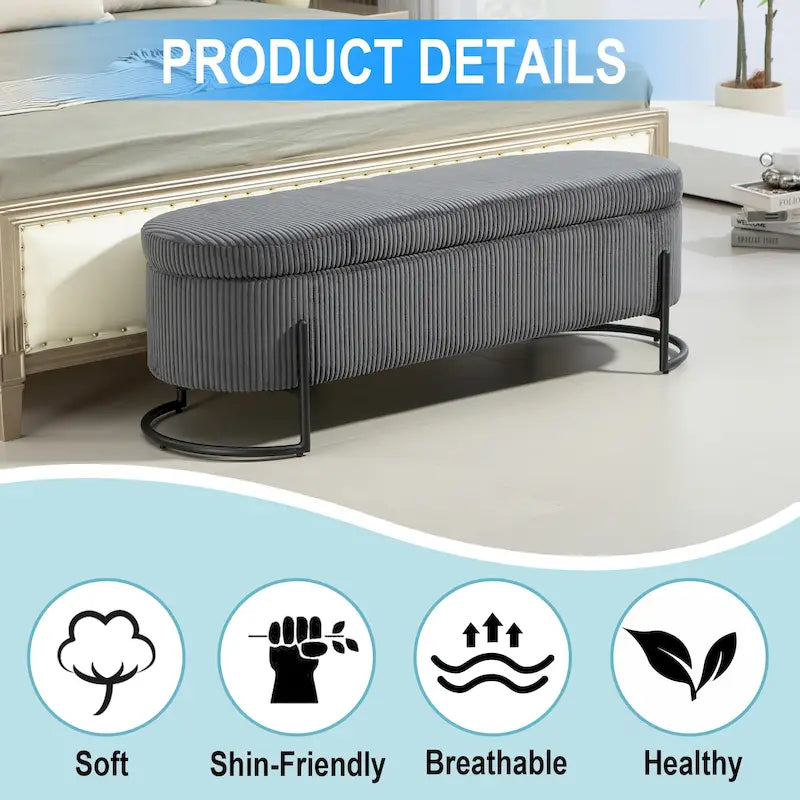 Panca Contenitore Ottomana Trapuntata in Velluto Nero / Smeraldo / Rosa / Grigio Scuro / Beige / Arancione con Cerniera di Sicurezza e Gambe in Metallo per 1-2 Persone