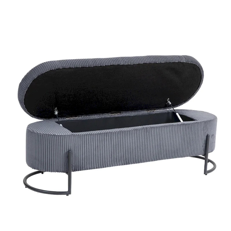 Panca Contenitore Ottomana Trapuntata in Velluto Nero / Smeraldo / Rosa / Grigio Scuro / Beige / Arancione con Cerniera di Sicurezza e Gambe in Metallo per 1-2 Persone
