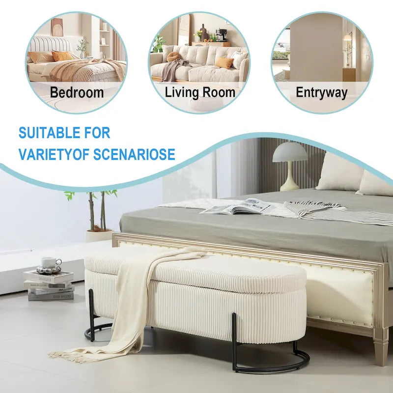 Panca Contenitore Ottomana Trapuntata in Velluto Nero / Smeraldo / Rosa / Grigio Scuro / Beige / Arancione con Cerniera di Sicurezza e Gambe in Metallo per 1-2 Persone