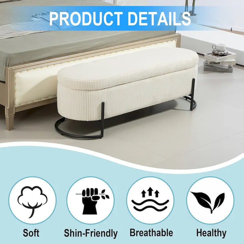 Panca Contenitore Ottomana Trapuntata in Velluto Nero / Smeraldo / Rosa / Grigio Scuro / Beige / Arancione con Cerniera di Sicurezza e Gambe in Metallo per 1-2 Persone