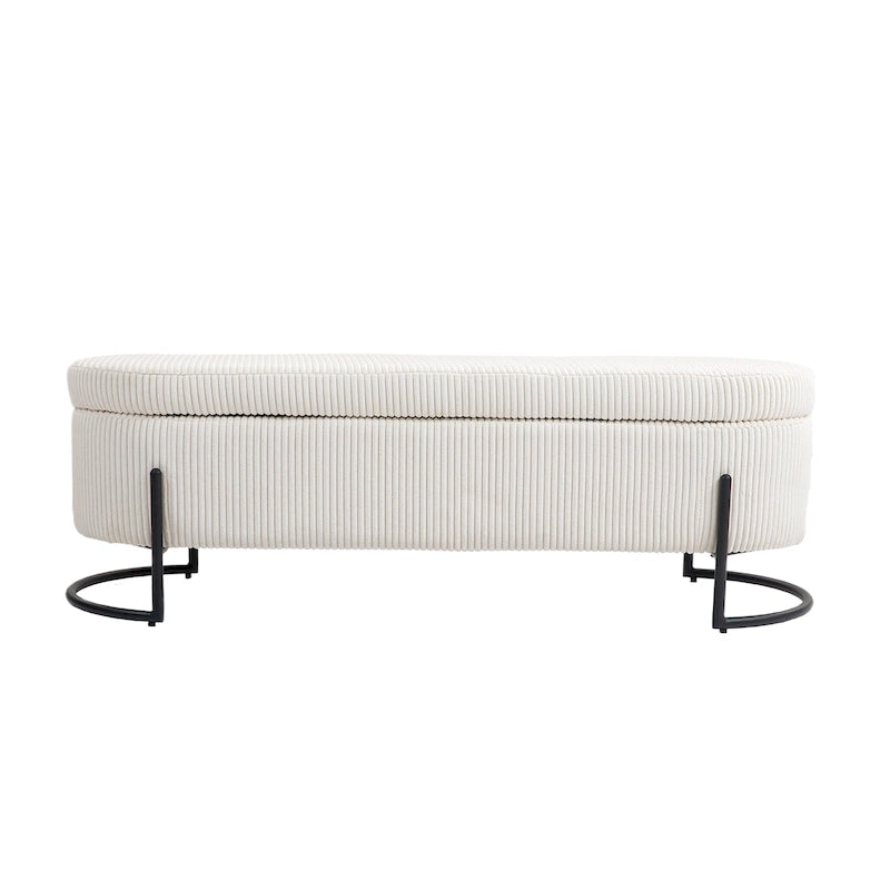 Panca Contenitore Ottomana Trapuntata in Velluto Nero / Smeraldo / Rosa / Grigio Scuro / Beige / Arancione con Cerniera di Sicurezza e Gambe in Metallo per 1-2 Persone