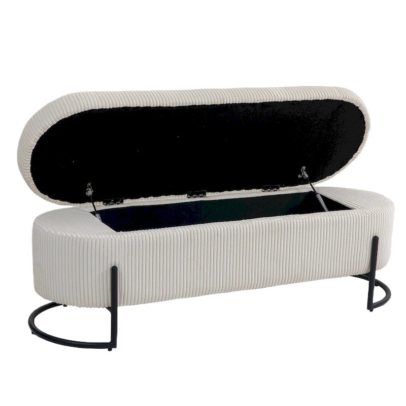 Panca Contenitore Ottomana Trapuntata in Velluto Nero / Smeraldo / Rosa / Grigio Scuro / Beige / Arancione con Cerniera di Sicurezza e Gambe in Metallo per 1-2 Persone