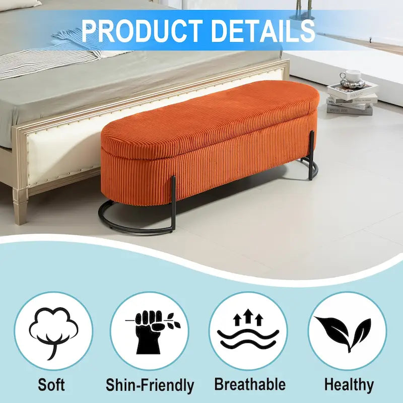 Panca Contenitore Ottomana Trapuntata in Velluto Nero / Smeraldo / Rosa / Grigio Scuro / Beige / Arancione con Cerniera di Sicurezza e Gambe in Metallo per 1-2 Persone