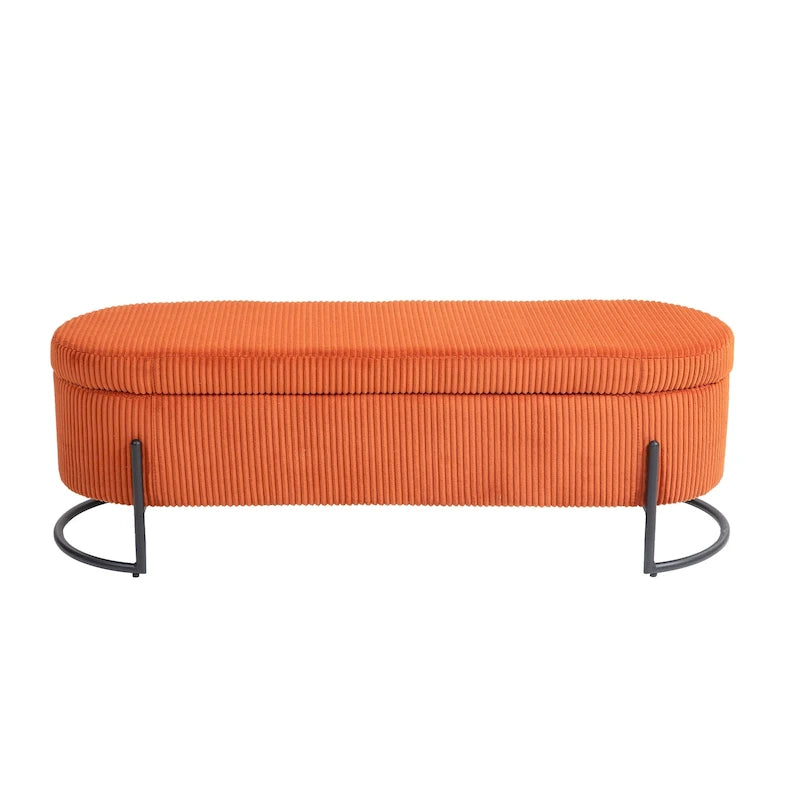 Panca Contenitore Ottomana Trapuntata in Velluto Nero / Smeraldo / Rosa / Grigio Scuro / Beige / Arancione con Cerniera di Sicurezza e Gambe in Metallo per 1-2 Persone