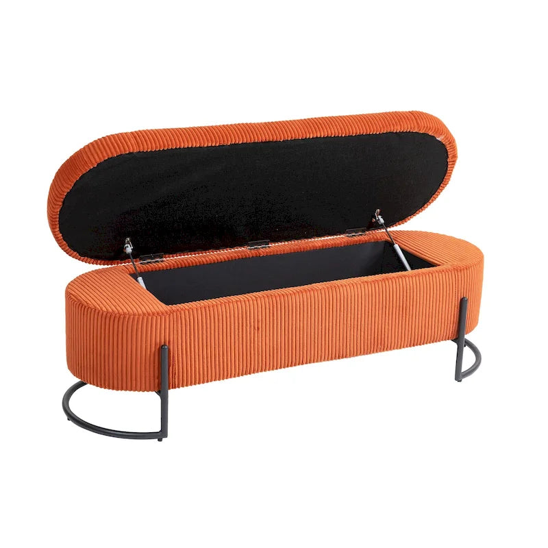 Panca Contenitore Ottomana Trapuntata in Velluto Nero / Smeraldo / Rosa / Grigio Scuro / Beige / Arancione con Cerniera di Sicurezza e Gambe in Metallo per 1-2 Persone