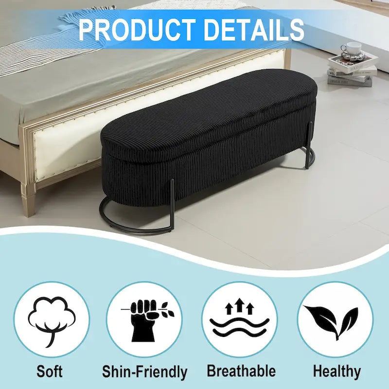 Panca Contenitore Ottomana Trapuntata in Velluto Nero / Smeraldo / Rosa / Grigio Scuro / Beige / Arancione con Cerniera di Sicurezza e Gambe in Metallo per 1-2 Persone