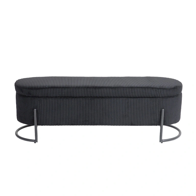Panca Contenitore Ottomana Trapuntata in Velluto Nero / Smeraldo / Rosa / Grigio Scuro / Beige / Arancione con Cerniera di Sicurezza e Gambe in Metallo per 1-2 Persone