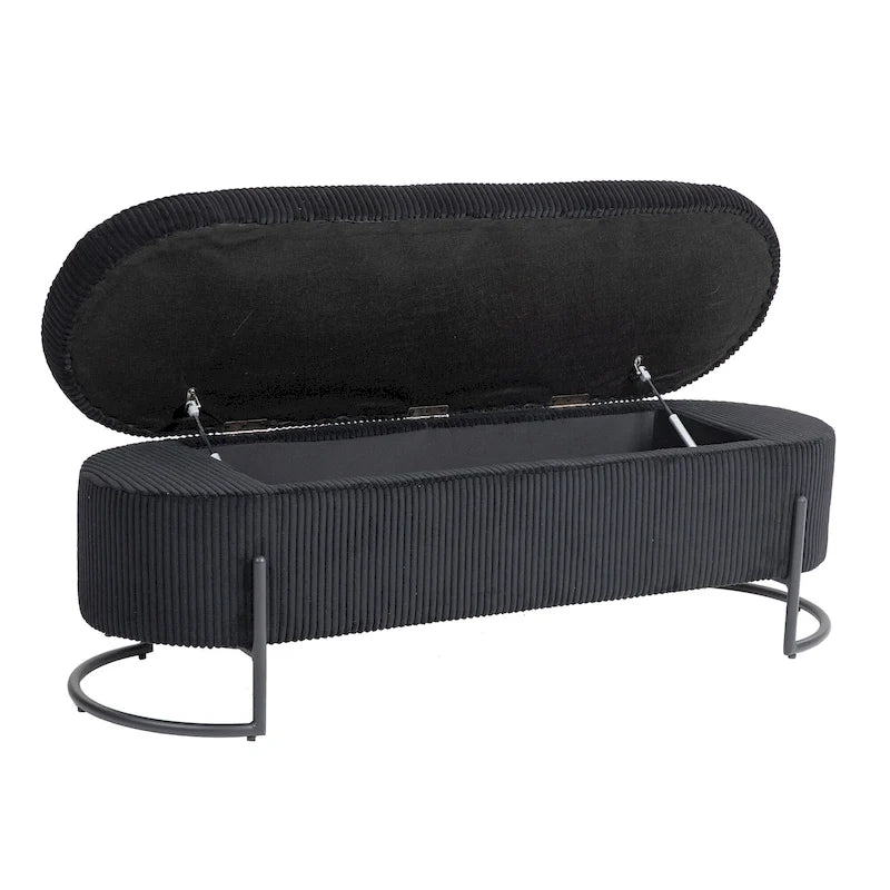 Panca Contenitore Ottomana Trapuntata in Velluto Nero / Smeraldo / Rosa / Grigio Scuro / Beige / Arancione con Cerniera di Sicurezza e Gambe in Metallo per 1-2 Persone